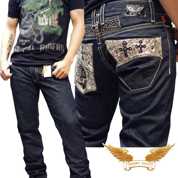 ロビンズジーン メンズ デニム ストレート パンツ ROBIN S JEAN LEATHER POCKET SKULL RAW 151 safari サファリ オーシャンズ 雑誌 掲載 ハイブランド