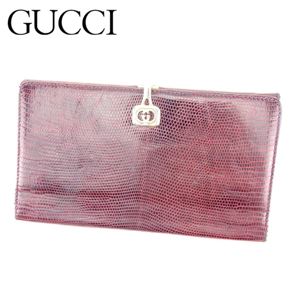 長財布 財布 Wホック リザード インターロッキングG ボルドー シルバー ゴールド 中古 24,492円