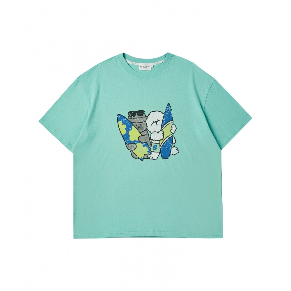BEYOND CLOSET [JEJU EDITION] サーファーチームプリント ウォッシング 半袖Tシャツミント