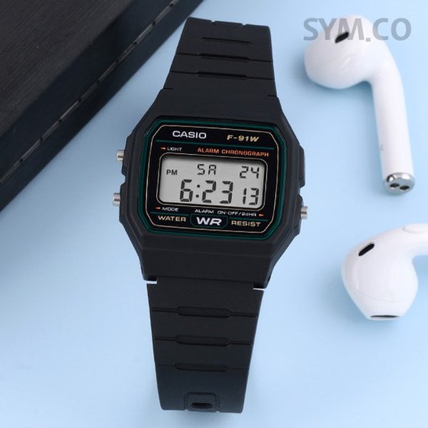 F-91W-3 軽量スリム軍人軍用電子スポーツ男子ウレタン時計 d