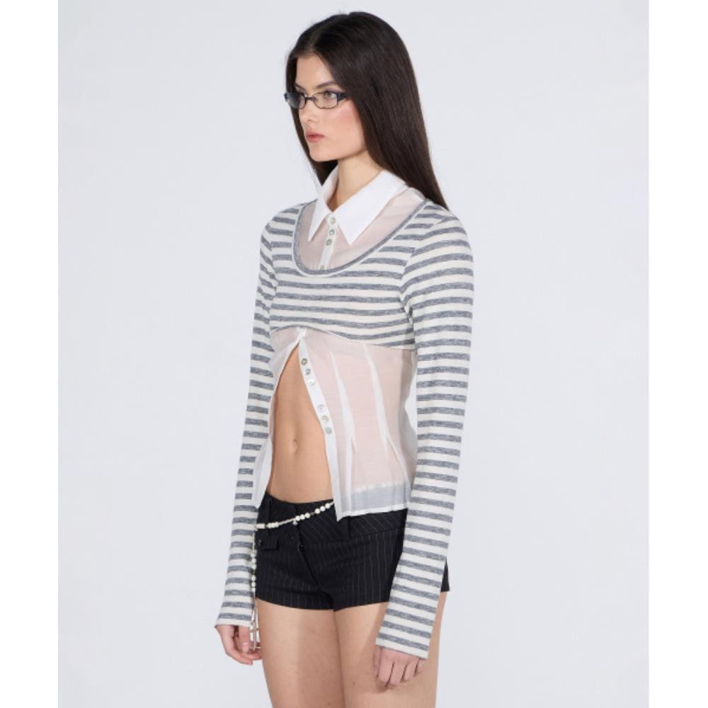 スカルプター Micro Underboob Tee Stripe SC24A239GY