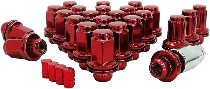 トヨタ 純正 ホイール用 平面座 カラー ロックナット ギアロック 21HEX M12xP1.5 ショート or ロング 赤 6穴用( 赤 ロング P1.5 6穴用 24個セット)