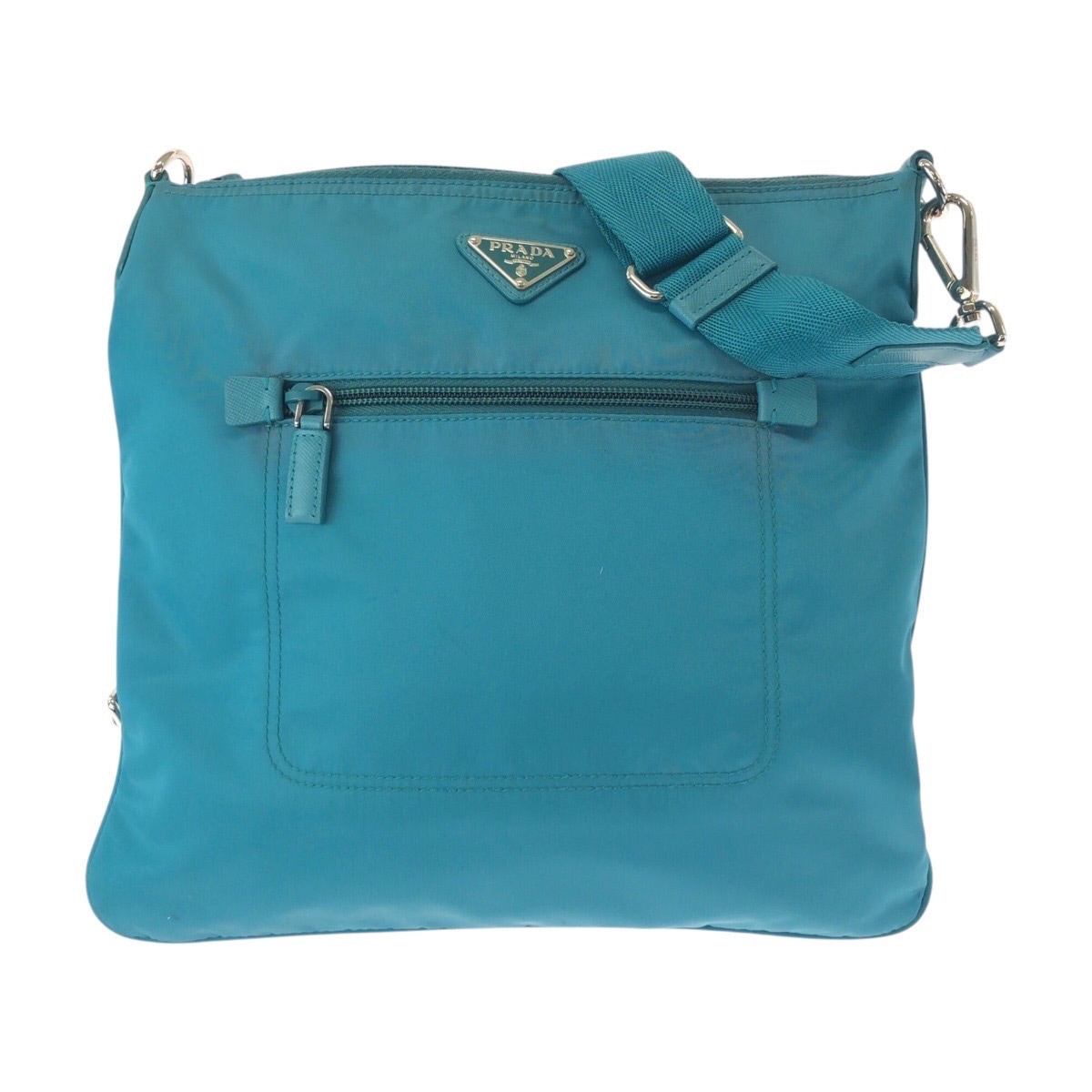 美品 テスート 三角ロゴプレート ライトブルー エメラルド シルバー金具 ナイロン ショルダーバッグ ポシェット レディース 503491 27,600円