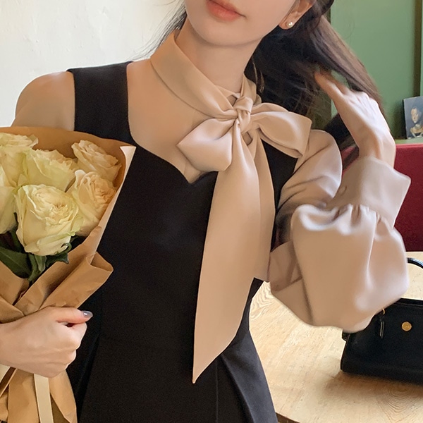 (ロマンチック/デートルック) ローズハイネックリボンタイブラウス bs8076