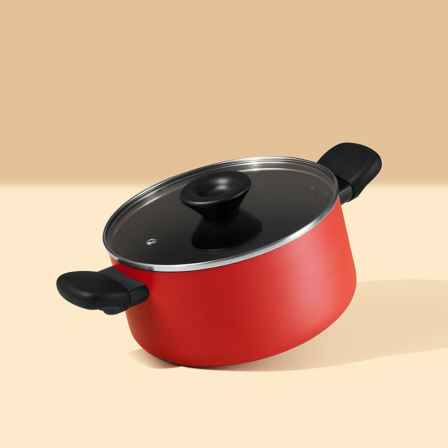 バウハウス IH IH対応 ノンスティックシチューポット (20cm) 食器洗い機・オーブン対応 PFOAフリー レッド