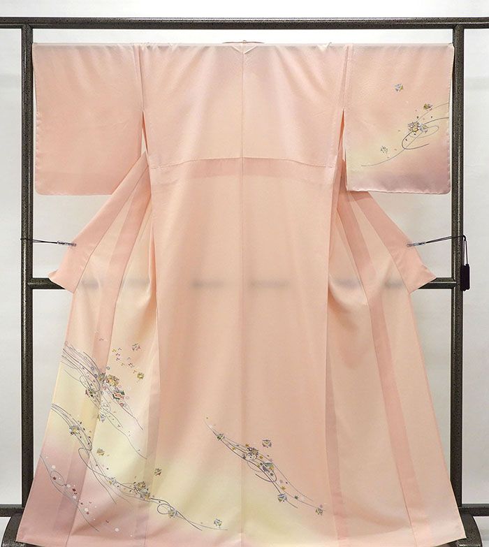 単衣 訪問着 新品仕立済 正絹 単衣 四季花糸巻模様 身丈166cm 裄丈68cm 新品 仕立て上がり 着物 wb1087