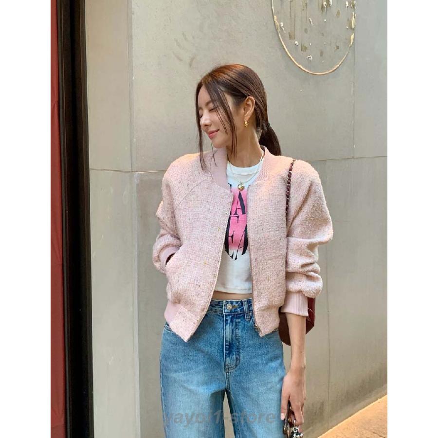 レディース ツイード 秋 ジャケット アウター 長袖 スプリングコート ツイード ノーカラー ジャケット 薄手 長袖 コート ショート丈 羽織り トップ