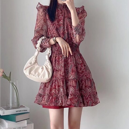 3色 ワンピース 長袖 春夏 かわいい aライン aライン Aライン フレア ワンピドレス ミニ ミニ丈 ショート ショート丈 膝丈 ひざ丈 膝上 七分袖 ぽわん袖 フリル袖 ボリューム袖 ボリューム 5,933円