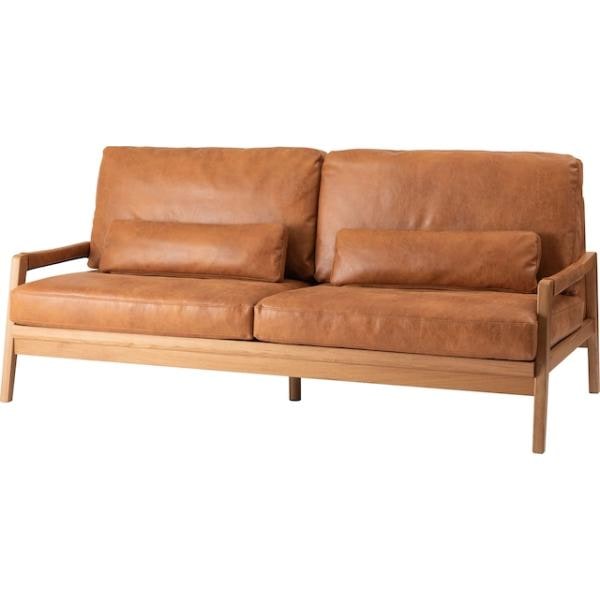 オークとクロスレザーとフェザーのシンプルモダンな3人掛ソファ 2シーター クッション付き form モダン 北欧 リビング ソファ 3人掛