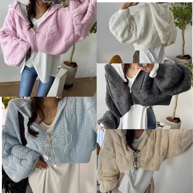 カジュアル　カーディガン　パーカー　白　ピンク　水色