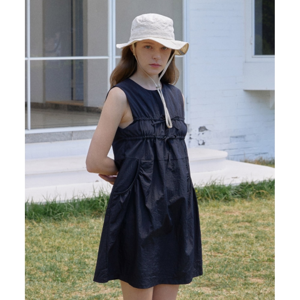 LETTER FROM MOON ダブルリボンシャーリングナイロンドレス（ブラック）