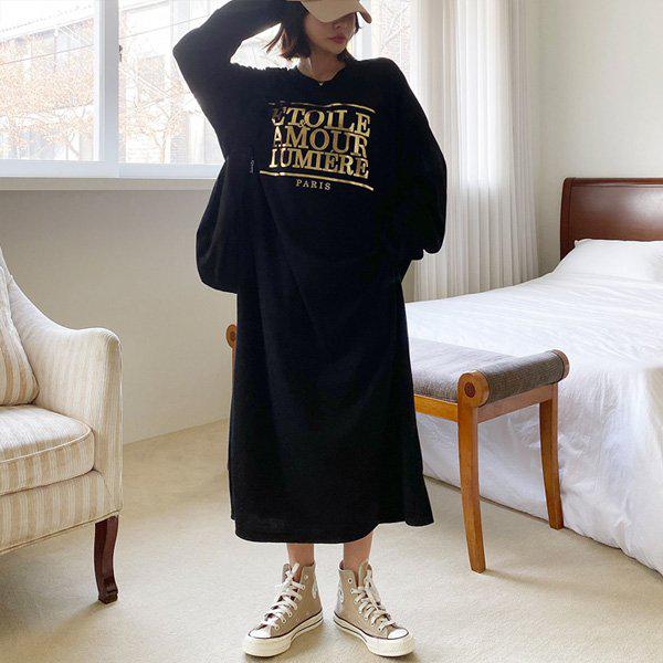 Hスタイル(BM)アモールゴールド長袖ロングボックスワンピース 春 レディース ワンピース OPS 長袖 ホームウェア パジャマ