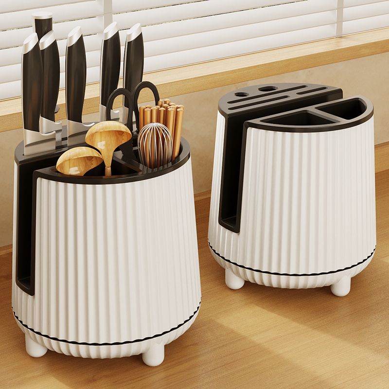 【超お得1つ買うと10個もらえる】回転するキッチン収納　キッチン用品収納　包丁　まな板　鋏　箸　スプーンなど綺麗に収納出来る　水切り収納　コンパクト　２色
