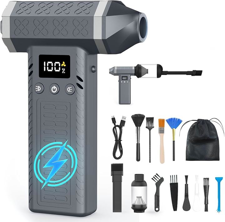 1台2役300000rpm電動エアダスター・15000paミニ掃除機・3段風量調整超強力 最大風速120m/s 小型 洗車ブロワー ハンディ掃除機 急速充電式(シルバー, MINI)