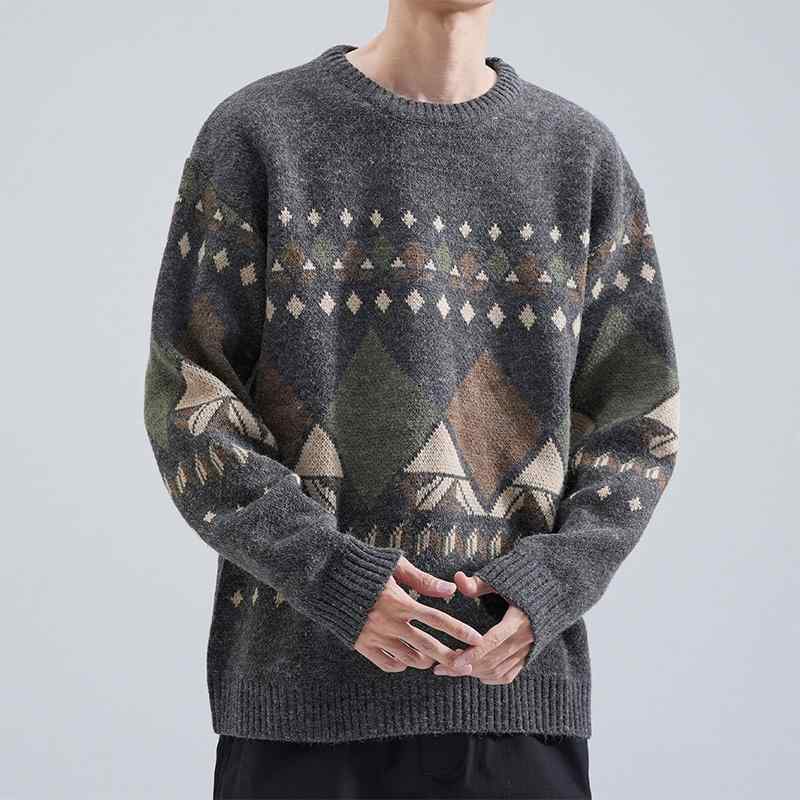 メンズ 男性用 ファッション オシャレ シンプル 大人 かっこいい ストリート 紳士服 ラウンドネック セーター 秋冬 スタイル レトロ スタイル トップス ニット セーター