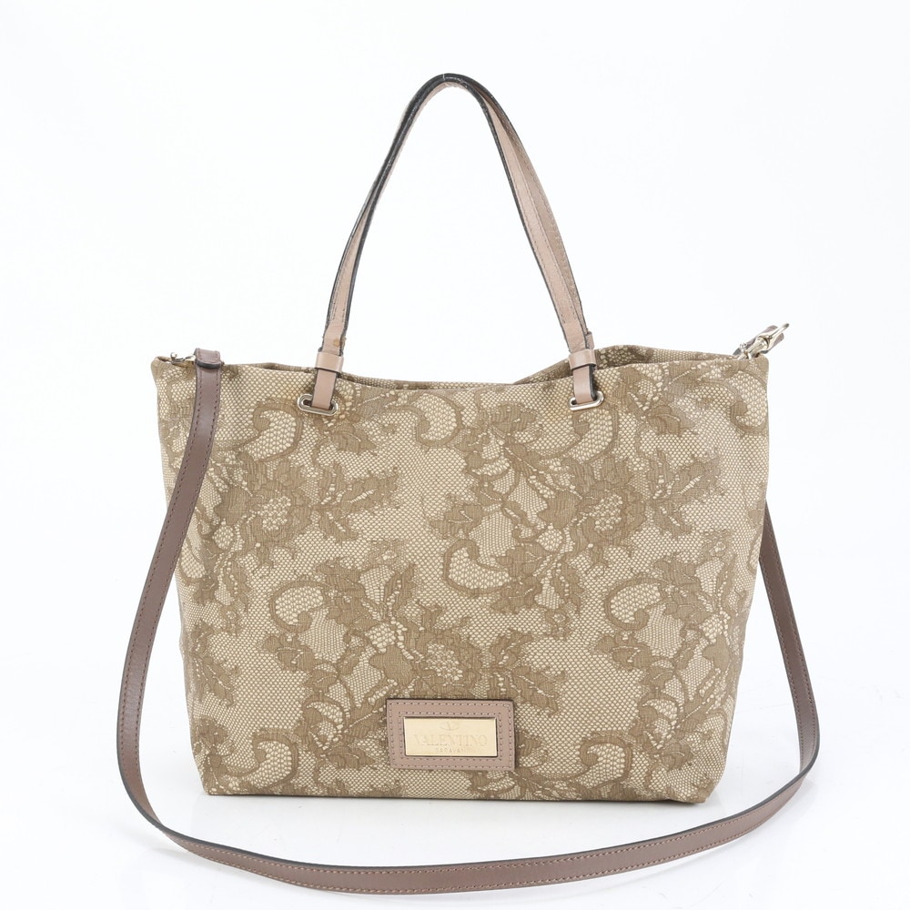 総レース レザー×コーティングキャンバス 2WAY ショルダーバッグ 斜め掛け ハンド トート A4 レディース RRE CQ29-5 中古