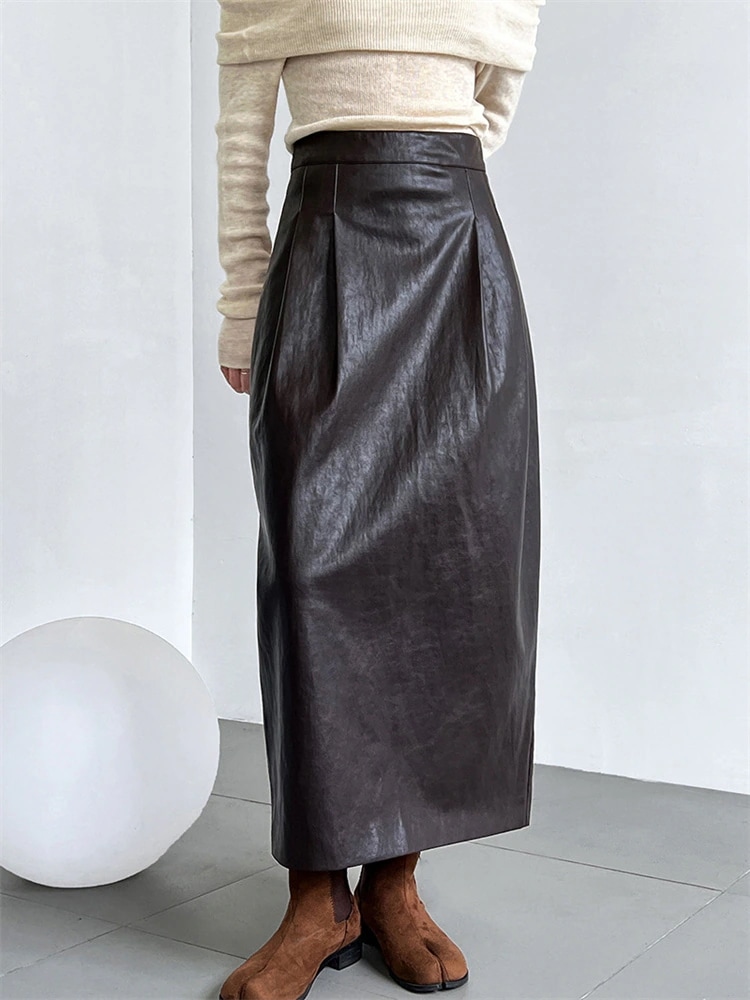 激安セール 秋 ホットガールスタイル スプリット pu皮スカート 中丈 ハイウエスト タイトスカート ストリート ロングスカート