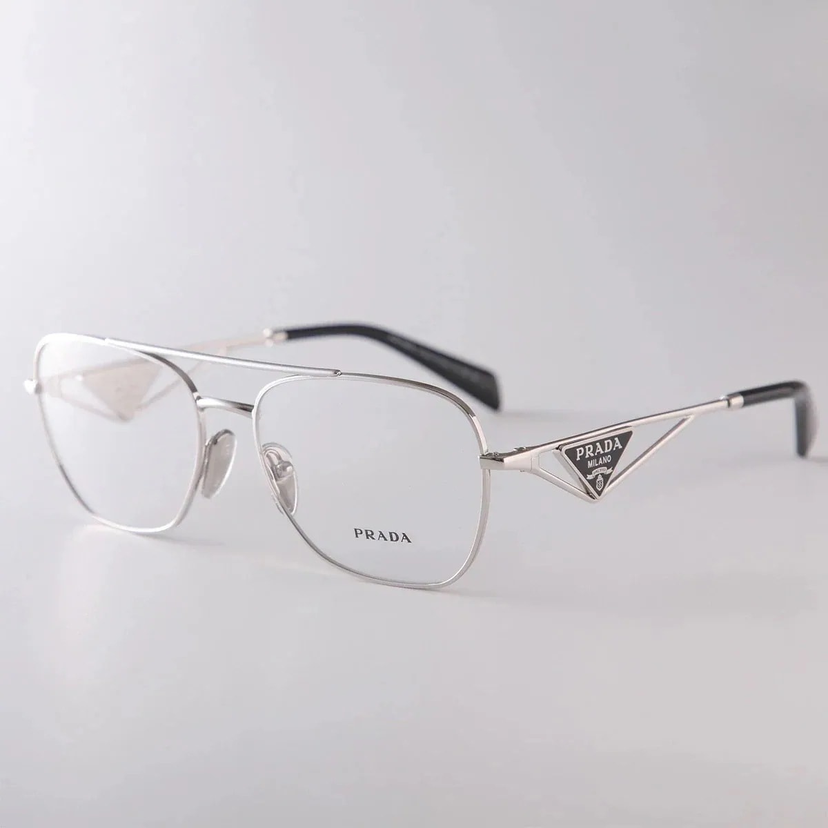 PRADA プラダ メガネ VPR B50 メンズ ティアドロップ型 メタルフレーム ダブルブリッジ トライアングルロゴ クリングスタイプ めがね 眼鏡 1BC-1O1