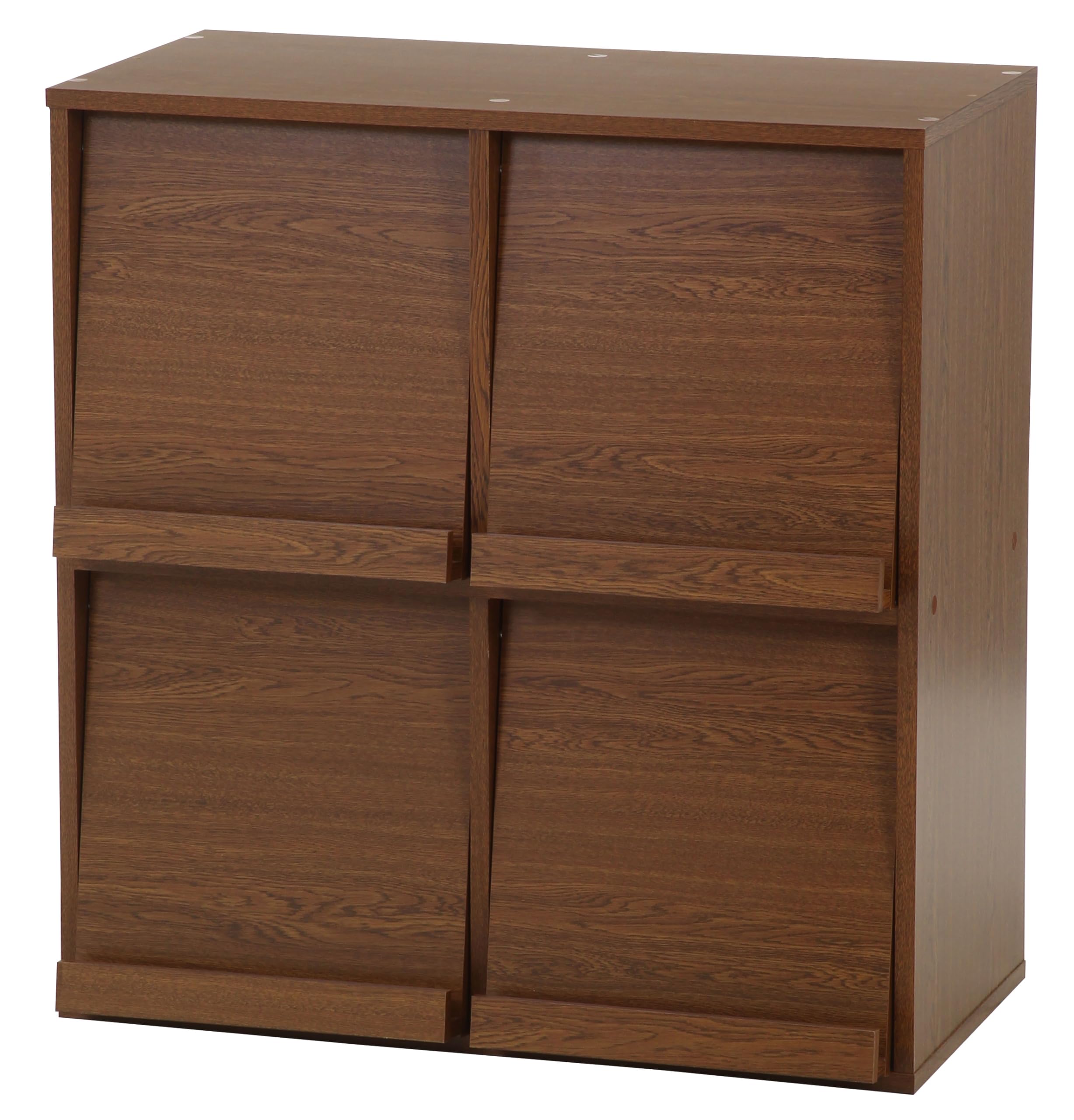 不二貿易 ディスプレイラック 本棚 幅80×奥行40×高さ85cm オークブラウン 4マス フラップ扉 サイドボード マガジンラック 73418