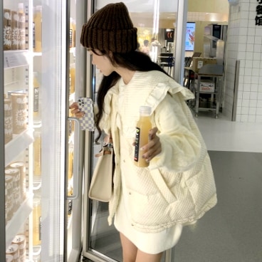 トップス ベスト ノースリーブ ラウンドカラー 襟付き フリル ダウン もこもこ かわいい シンプル