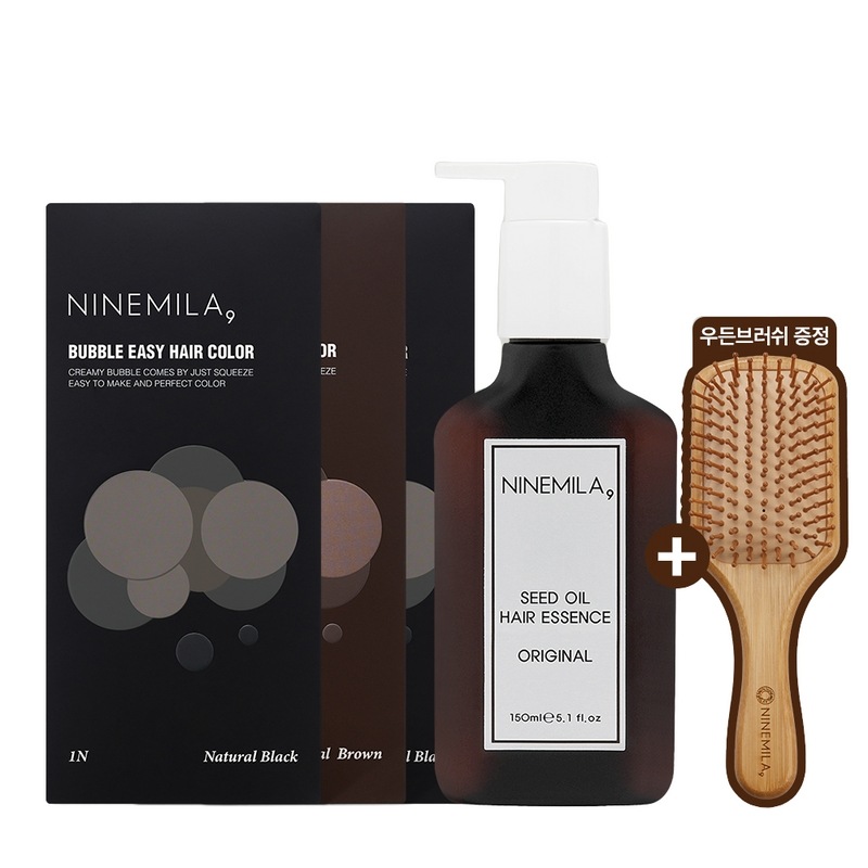 ナインミラーバブルイージービーガンサッチ染色薬100ml（茶褐色自然褐色）3個＋ヘアエッセンス150ml 1個＋ウーデンブラシ贈呈
