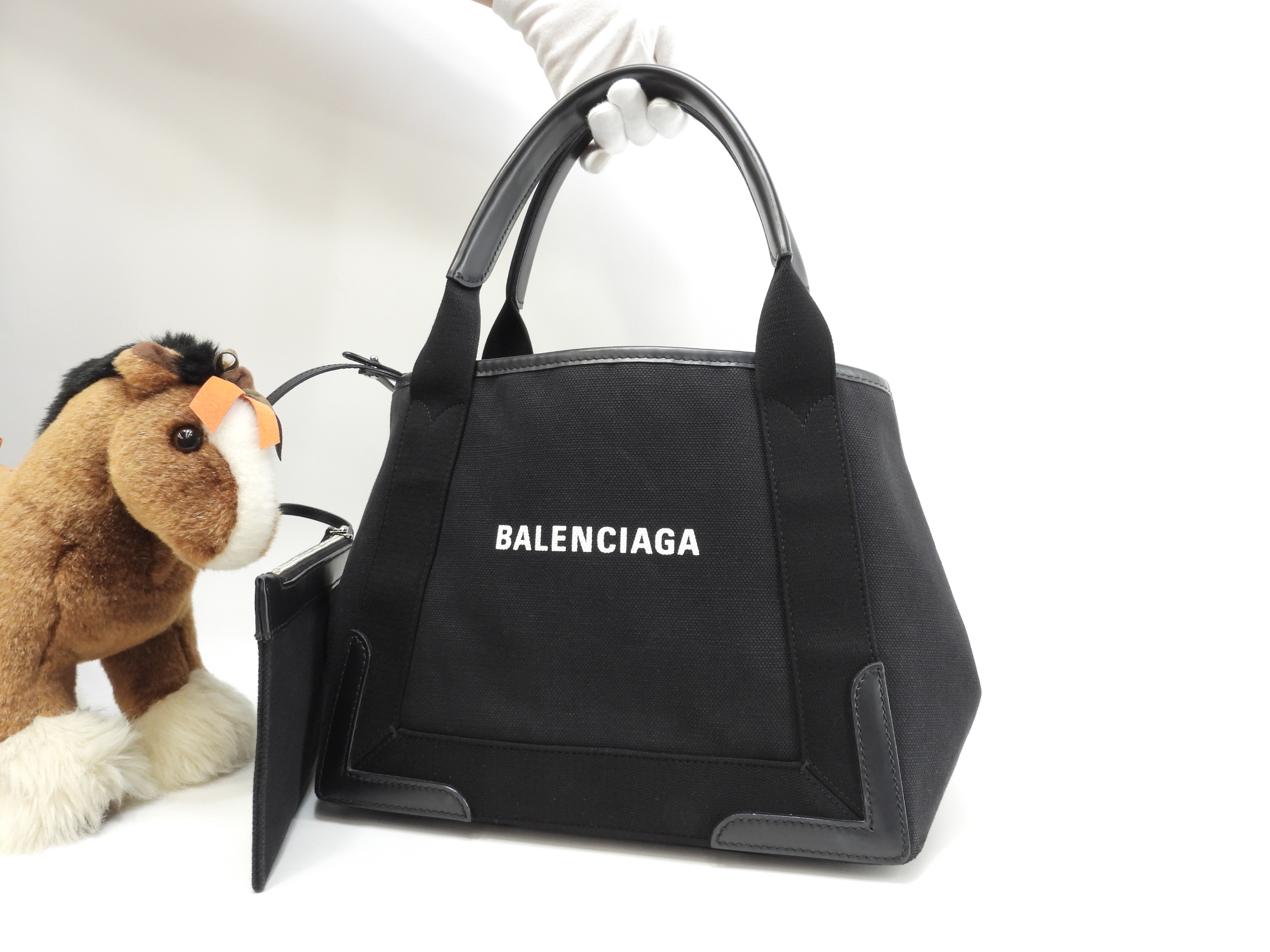 ネイビーカバS デニム 黒黒 ハンドバッグ トートバッグ 白ロゴ@ 53