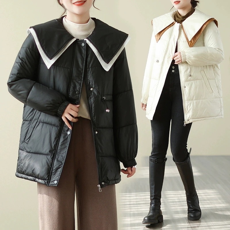 整理ダウンジャケット 綿服セミロング丈綿コート可愛い学生綿ジャケット