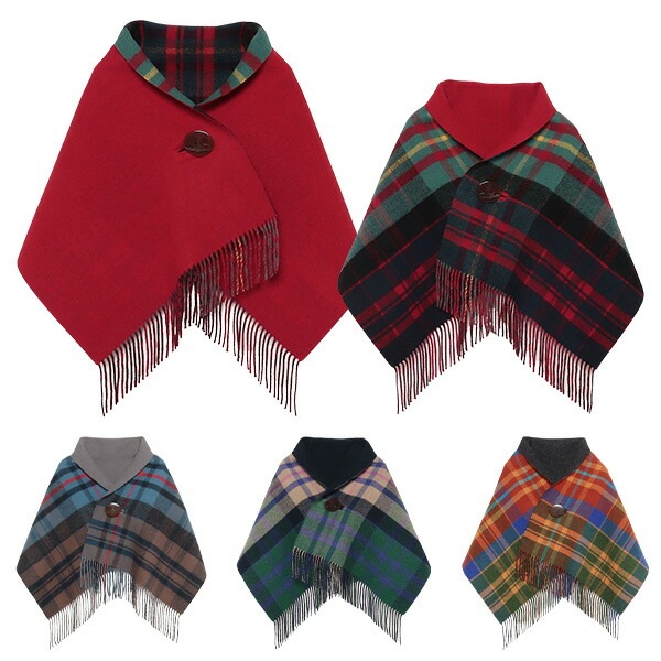 レディース リバーシブル ボタン付ウールストール 2404148090 ケープ 2WAY