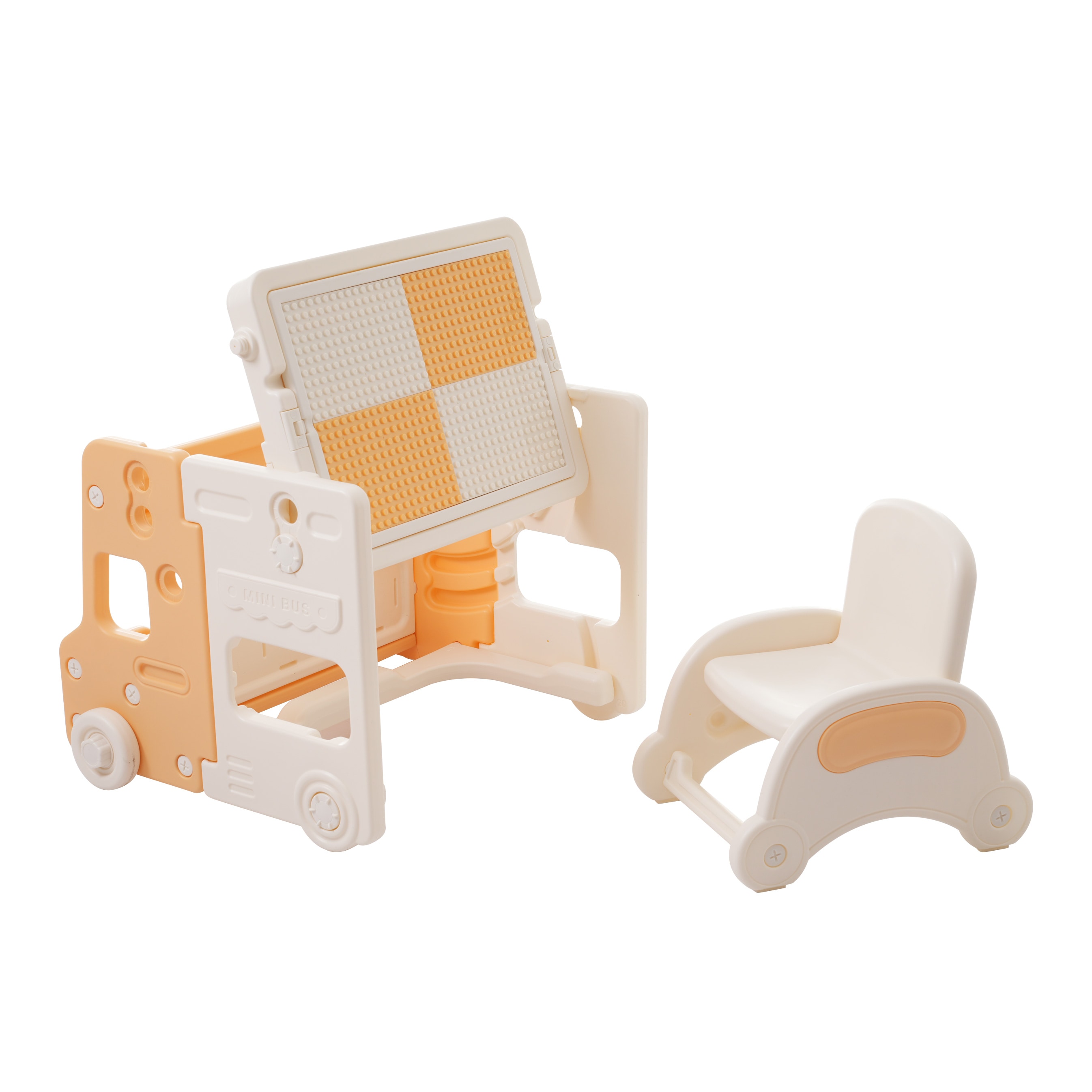 キッズデスク チェア セット ブロックテーブル ホワイトボード 折りたたみ可能 多機能 キッズテーブル ミニテーブル 子供用 キッズ 男の子 女の子 子供 誕生日 プレゼント 【ホワイト+オレンジ】
