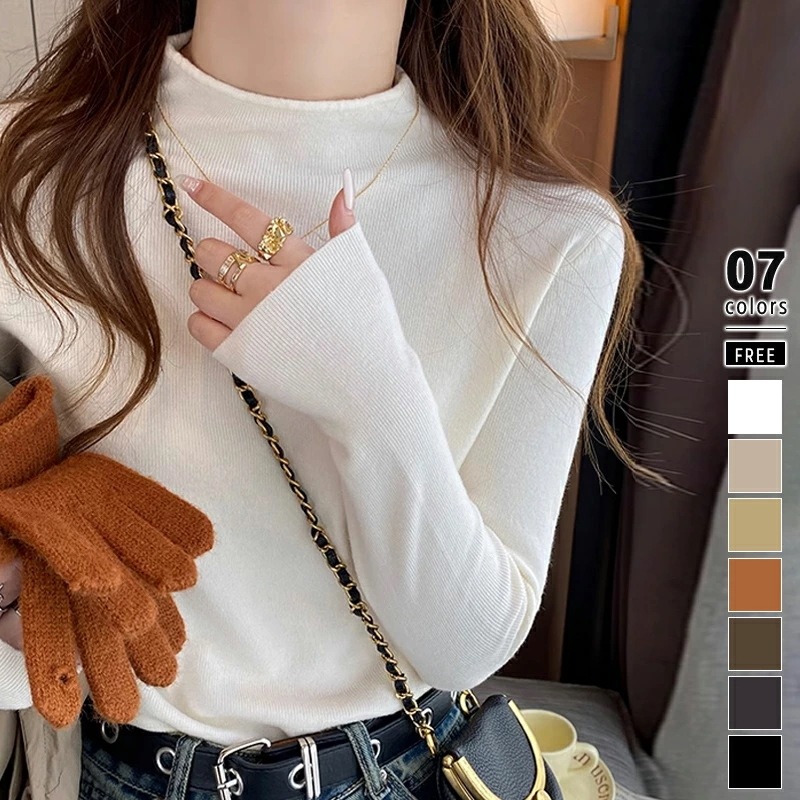 [迅速な配達][限時割!引!]ニット セーター レディース 長袖 トップス ニットトップス ニットセーター ハイネック プルオーバー 無地 やわらか あったか インナー フィット ストレッチ 重ね着