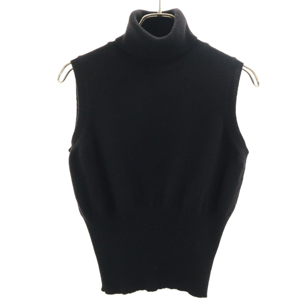 イタリア製 カシミヤブレンド ノースリーブ タートルネック ニット M ブラック レディース 古着