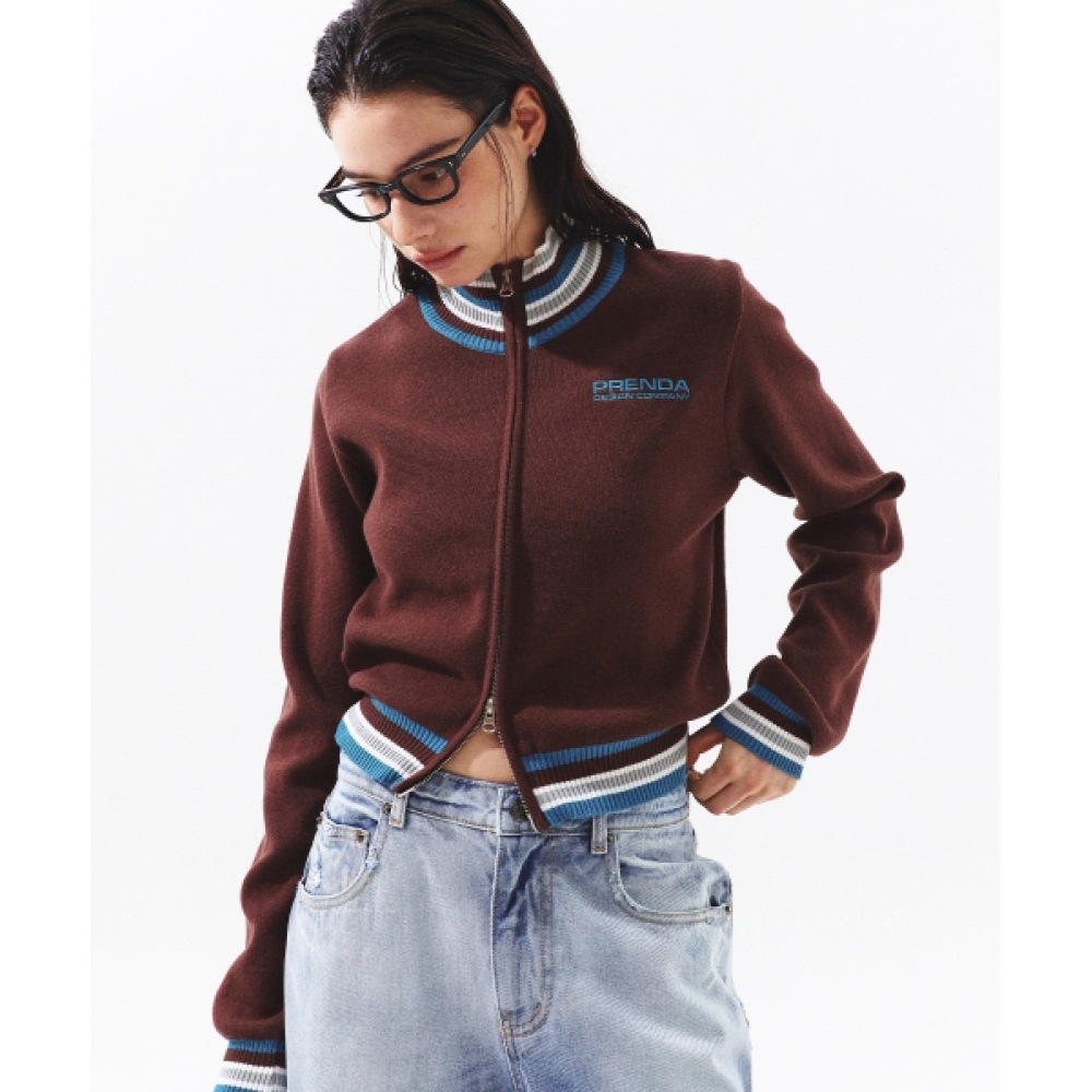 PRENDA PRDA カラーリングフルジップアップニットブルーイッシュブラウン