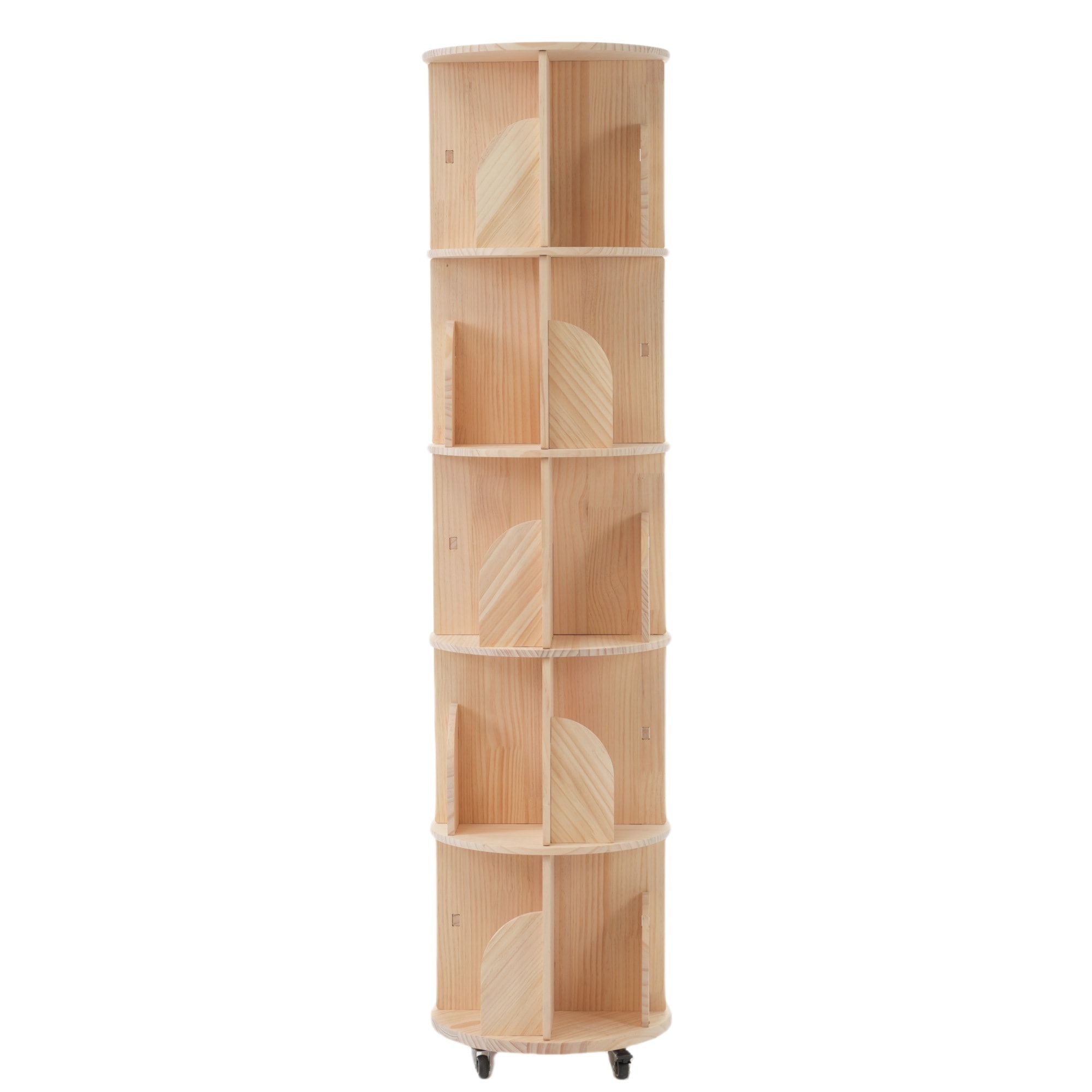 【国内発送,送.料無料】A21【5段-キャスター式】回転式本棚 キャスター付き 天然パイン材飾り棚 絵本棚 360回転 コミック収納棚 本棚 大容量 回転ラック 組立簡単 省スペース 収納ラック 2段