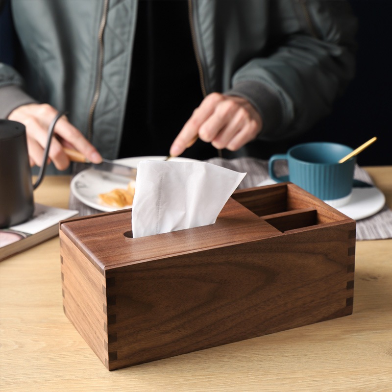 ウォールナット無垢材紙箱コーヒーテーブル多機能収納リモコンボックス木製ティッシュ収納ボックス