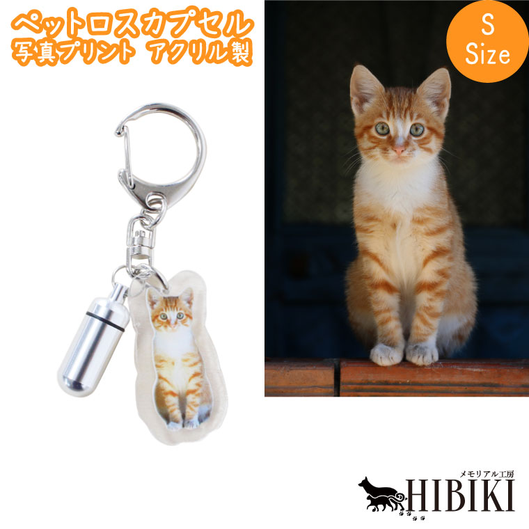 ペットロスカプセル メモリアル カプセル Sサイズ キーホルダー 写真プリント アクリル バッグチャーム ペット供養 ペット仏具 ペット仏壇