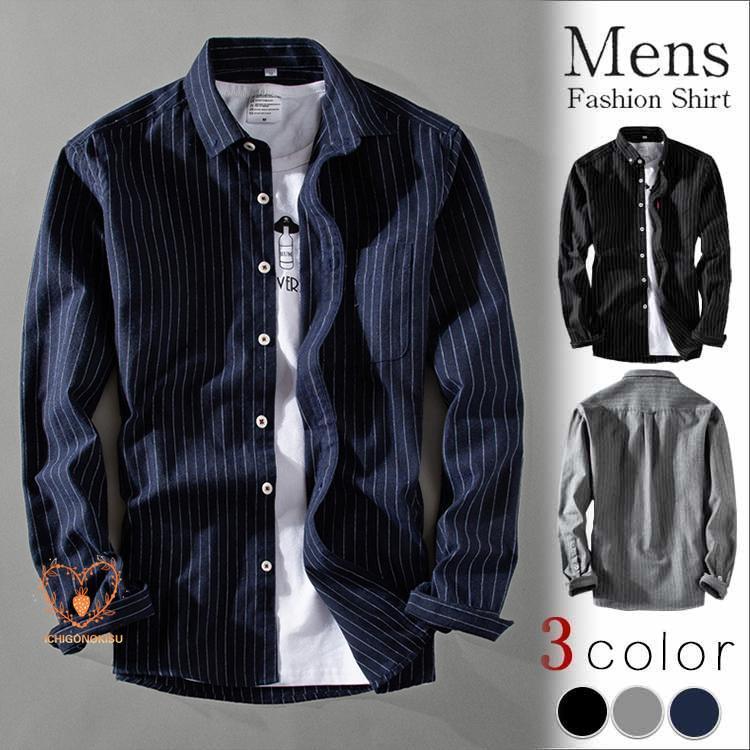 ストライプシャツ カジュアルシャツ メンズ 長袖シャツ 通勤 通学 メンズシャツ ビジネスシャツ 開襟シャツ 春 秋 冬 きれいめ おしゃれ トップス