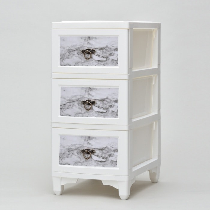 カドリープレミアム 3段 マーブル CDL-03W-MB ホワイト チェスト