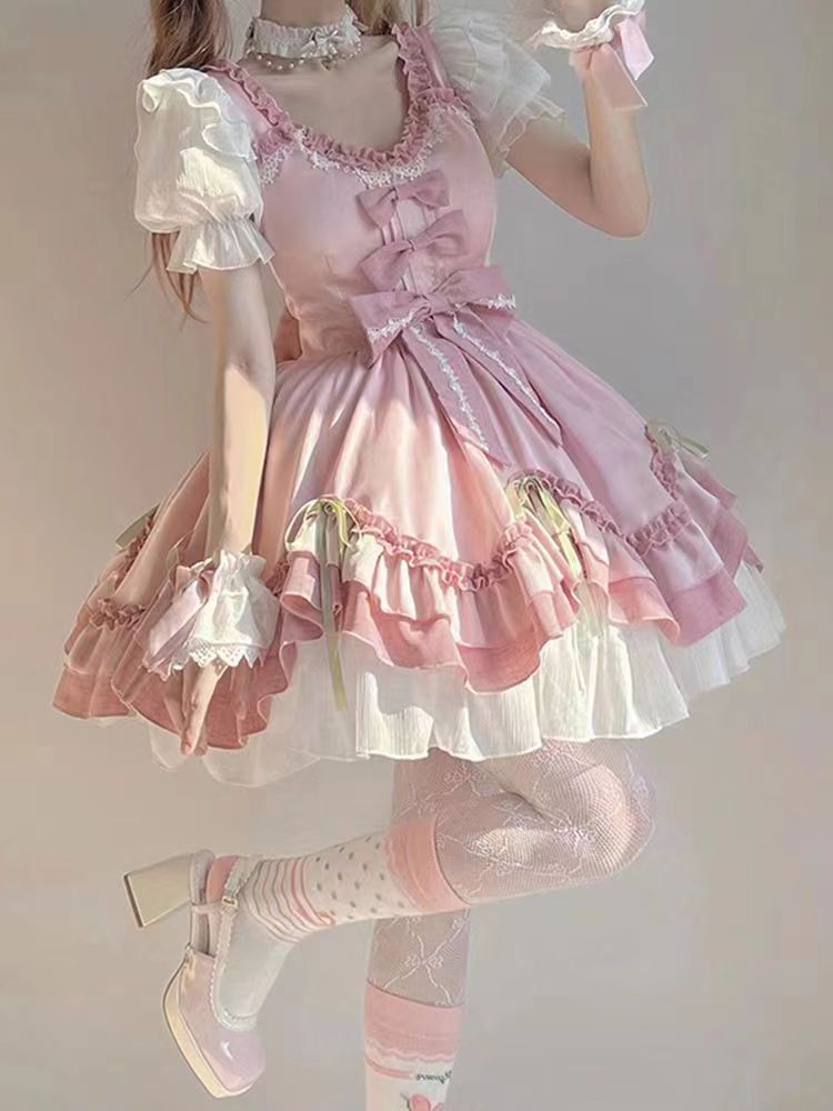 蝶ピンク可愛いロリータワンピース優しいお洋服ロリータ優しい女の子お姫様スカート