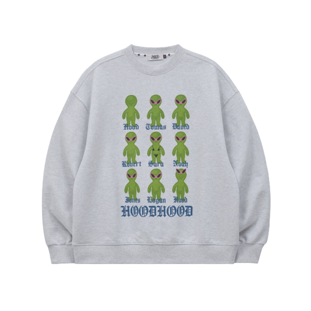 クローン エイリアン オーバーフィット マンツーマンTシャツ メランジ ホワイト