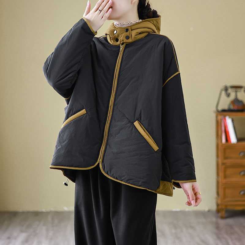 「ファットガール」 2024秋今週の割引は 25% オフです冬新品 中綿ジャケット 巾着 保温 大きいサイズ 体型カバー レディース フード付き アウター コート パーカー メガ割