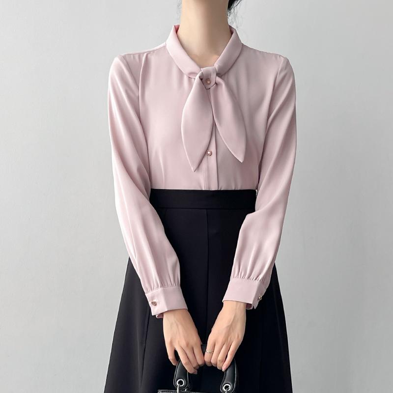ブラウス フレンチスタイル シャツ レディース 秋冬 通勤 オフィス ビジネス OL ボウタイ フォーマル セレモニー パーティー きれいめ シンプル 上品