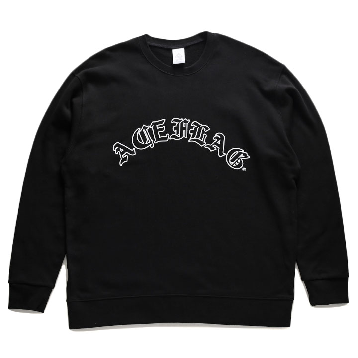 ACE FLAG トレーナー ブランド 長袖 スウェット 裏パイル メンズ 黒 大きいサイズ エースフラッグ トップス おしゃれ シンプル ブランドロゴ ビッグシルエット