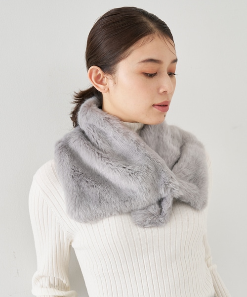 [最安値挑戦]ストール 「HELEN MOORE」 アシンメトリー ファーティペット レディース