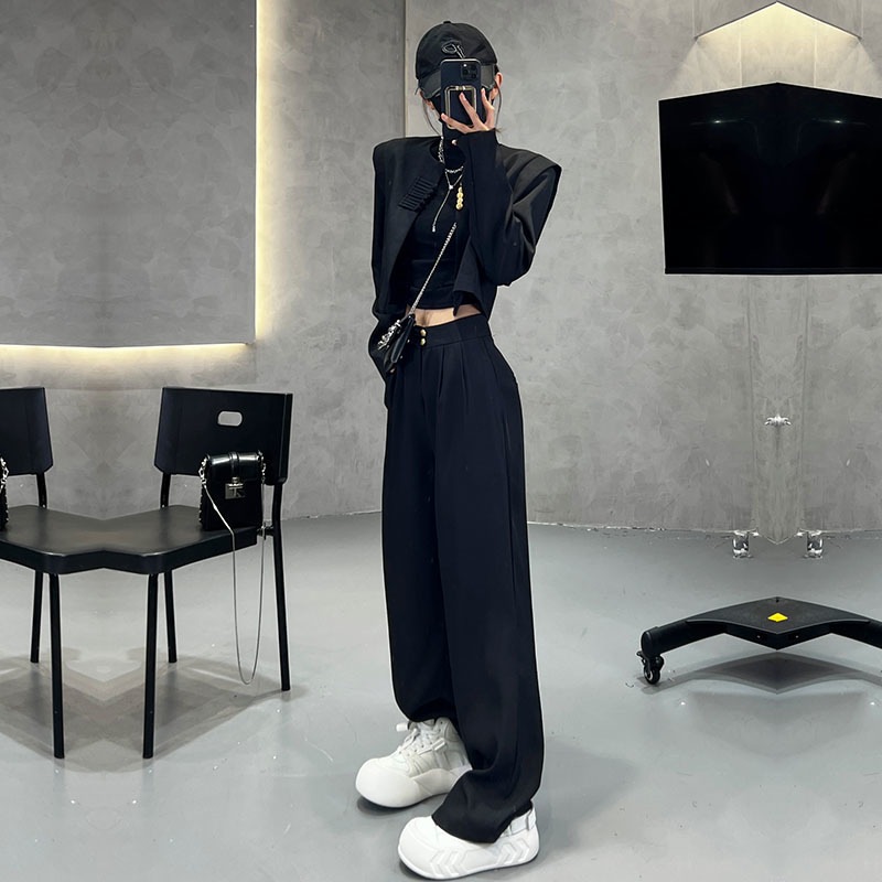 ハイエンドのカスタマイズ-秋の中国風のバックルデザインレトロなツーピースセットハイウエスト多用途のカジュアルパンツ小さな香りのショートスーツスーツ