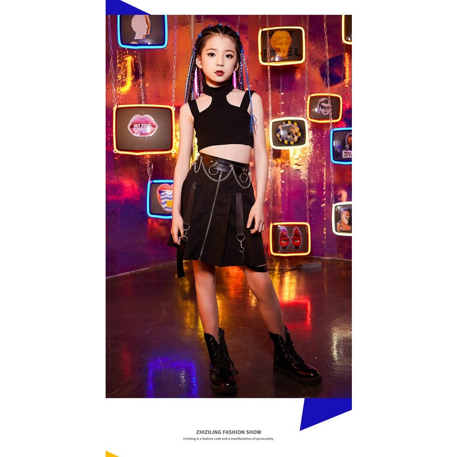 キッズ ダンス 衣装 チアガール ダンス衣装 ヒップホップ セットアップ スカートセット チア シャツ＋スカート 女の子供セットアップ 韓国 ゆったり ガールズ
