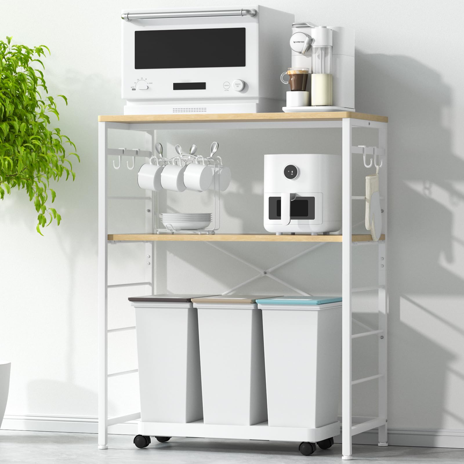 ゴミ箱上ラック 幅80×奥行40×高さ100cm キッチンラック 5段可動棚 レンジラック ミ箱上収納 ゴミ箱 棚 食器棚ゴミ箱上収納 炊飯器 レンジボード キッチンカウンターキッチン 収納