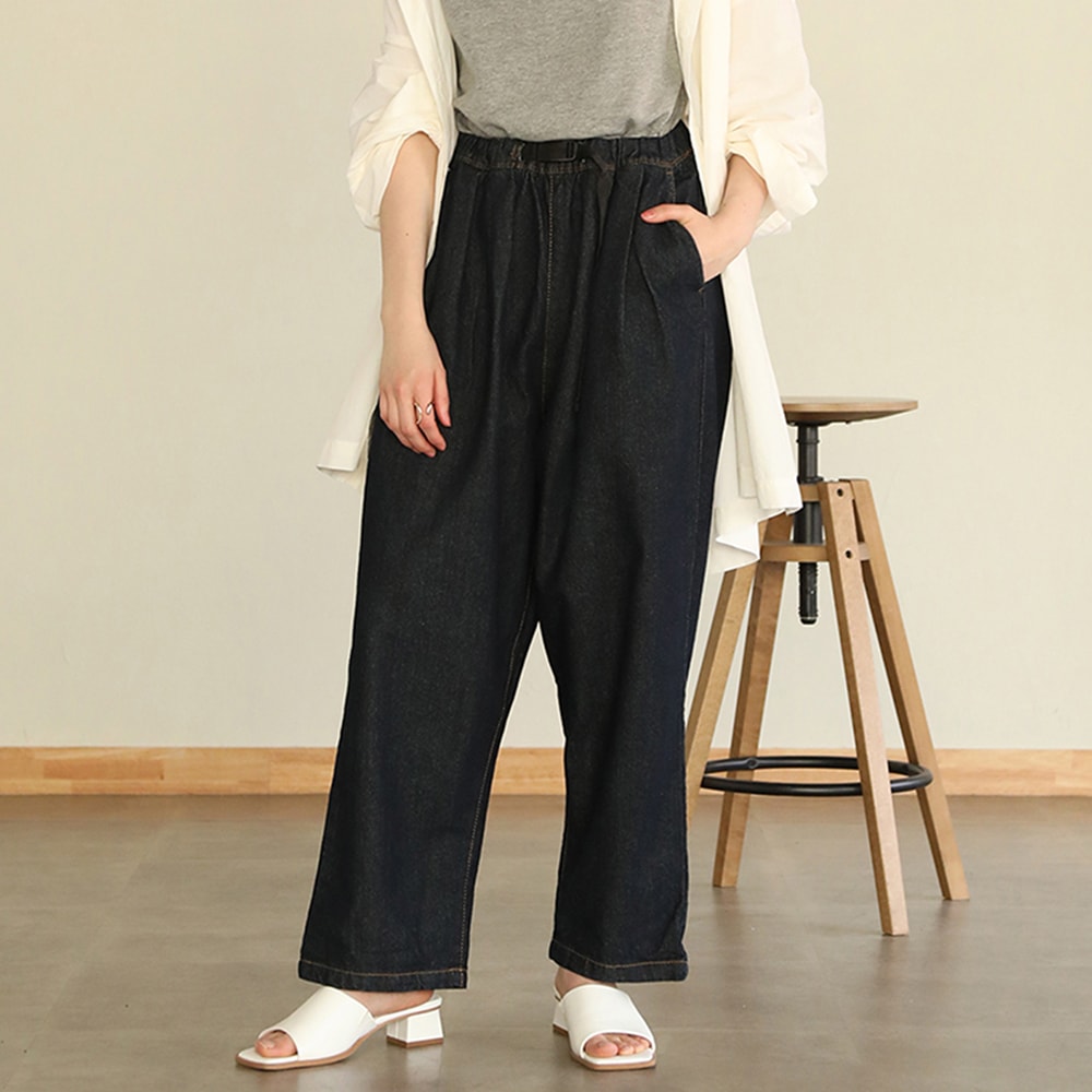 バックルバルーンデニムパンツ ワイドパンツ レディース 大きいサイズ フレア デニムパンツ パンツ ジーンズ ボトムス ゆったり ワイド 体型カバー 細見せ 美脚 ロング コットン 綿100 大人