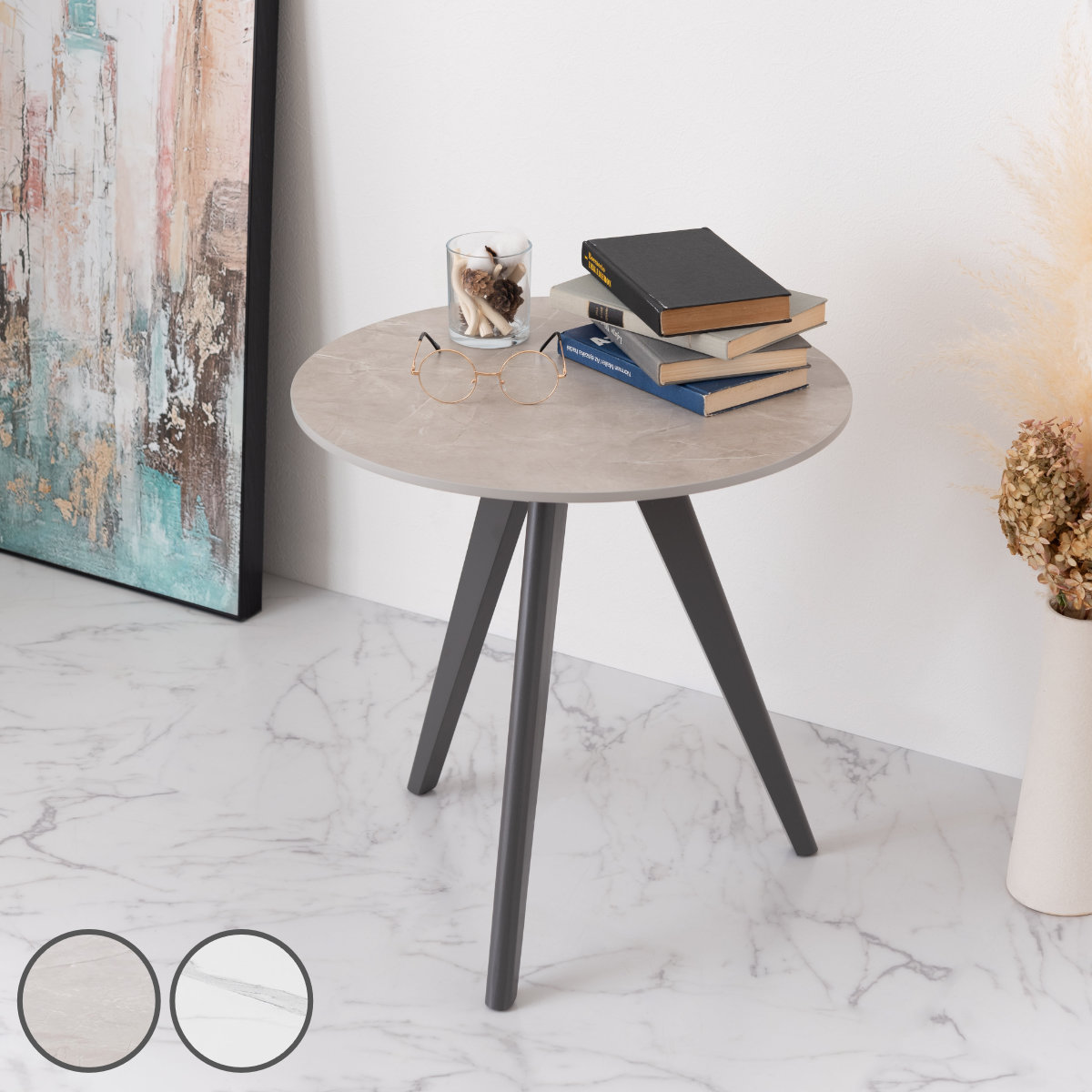 サイドテーブル 円型 直径50cm 高さ50cm 大理石調 ラウンドサイドテーブル 丸 ラウンド テーブル ナイトテーブル ミニテーブル ソファ ベッド 横 ストーン調 石目調 スタイリッシュ