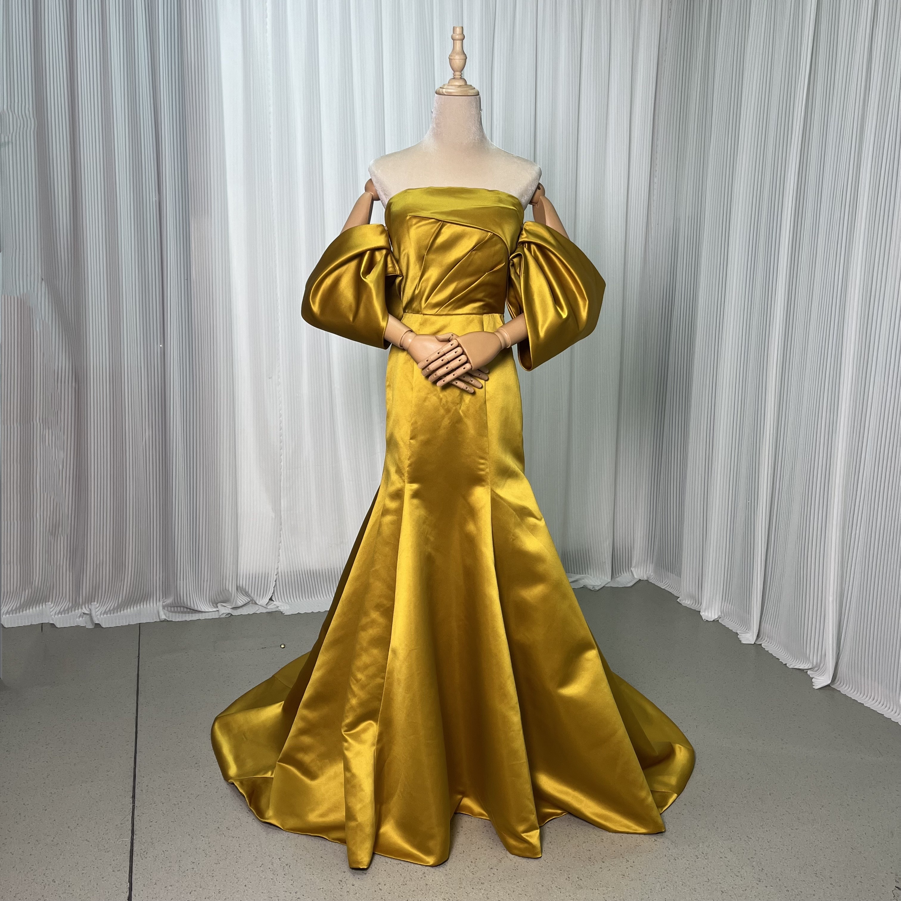 カラードレス イエロー マーメイドライン ベアトップ ドロップショルダー ファスナー 前撮り