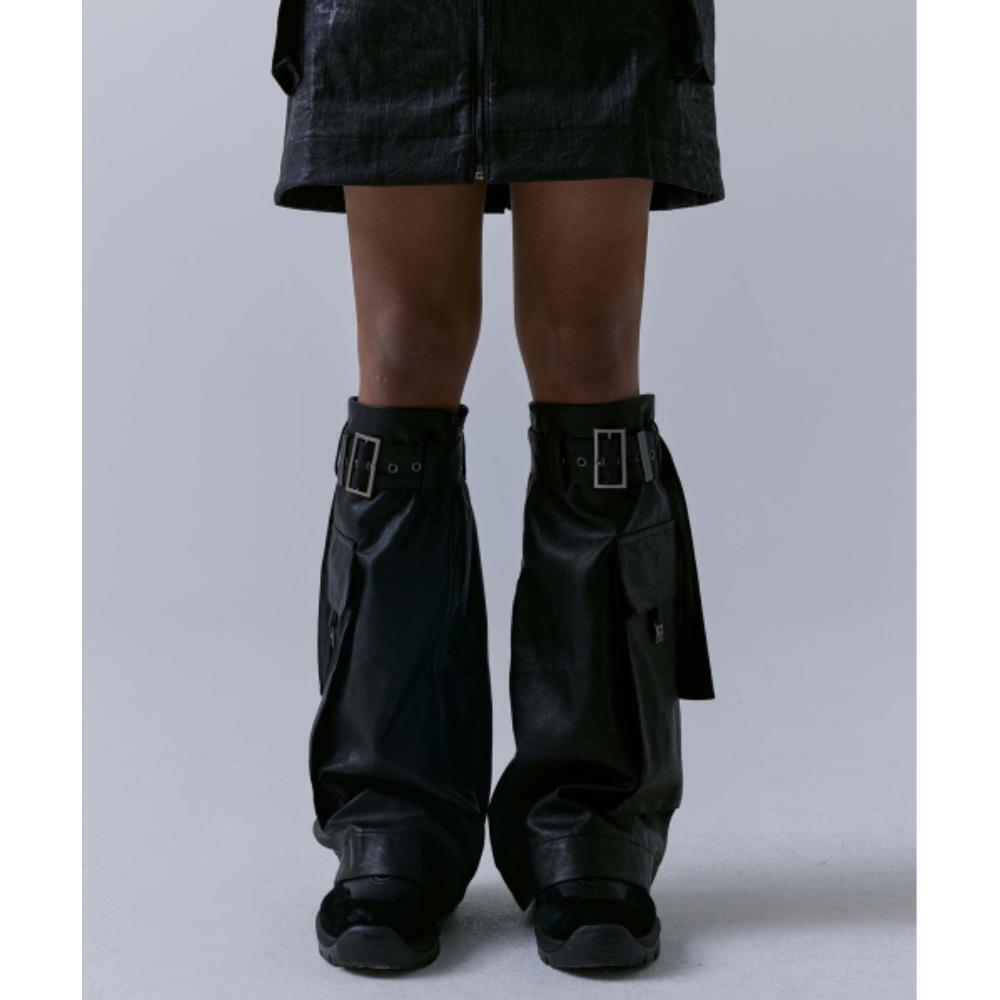 TREEMINGBIRD 2way Leather Cargo Skirt Warmer Black TM2